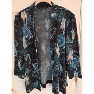 Ming Wang Open Front Knit Jacket Textured Abstract Print Size S
